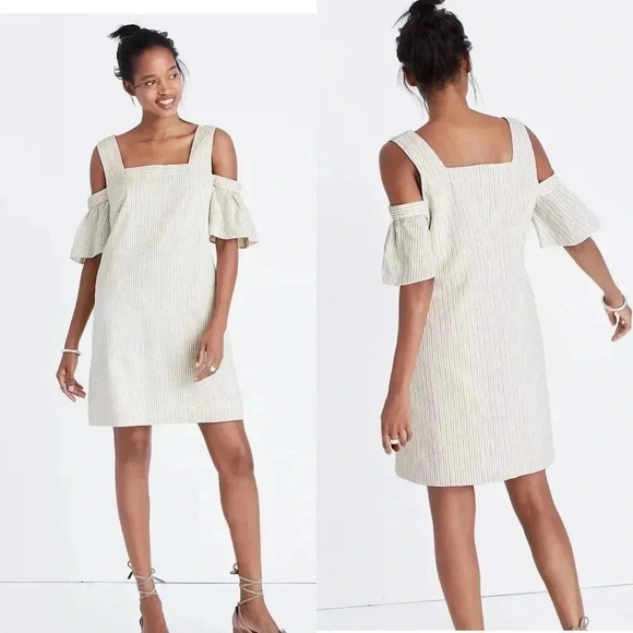 Madewell Striped Cold-Shoulder Dress Size 0 - Picture 1 of 7